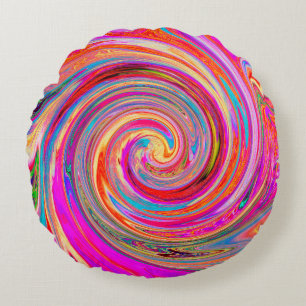 Farbenfrohe Regenbogen-Swirl Retro-Design Rundes Kissen