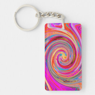 Farbenfrohe Regenbogen-Swirl Retro-Design Schlüsselanhänger