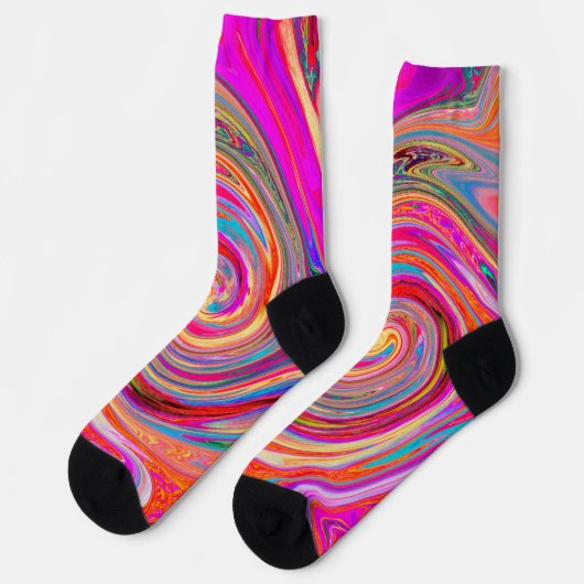 Farbenfrohe Regenbogen-Swirl Retro-Design Socken (Linkes Detail)