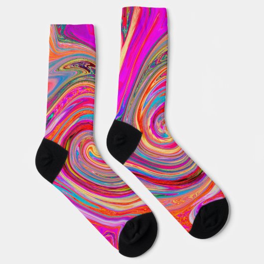 Farbenfrohe Regenbogen-Swirl Retro-Design Socken (Rechts)