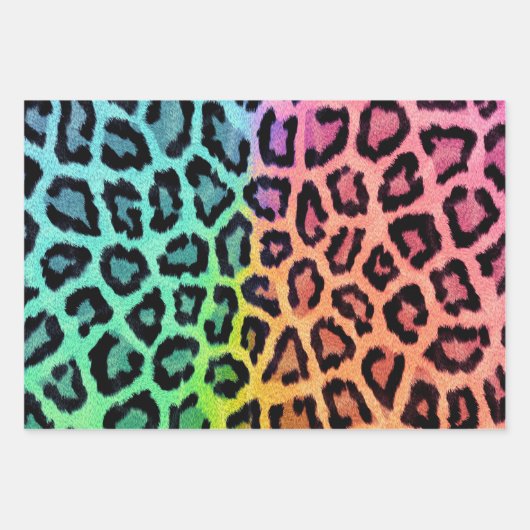 Farbenfrohe Regenbogen Tinte Leopard Druckpunkte W Geschenkpapier Set (Vorderseite)