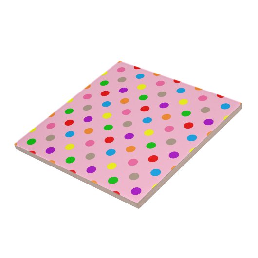 Farbenfrohe Regenbogen-Tupfen Rosa Fliese (Seite)