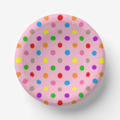 Farbenfrohe Regenbogen-Tupfen Rosa Pappteller (Vorderseite)