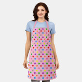 Farbenfrohe Regenbogen-Tupfen Rosa Schürze (Getragen)