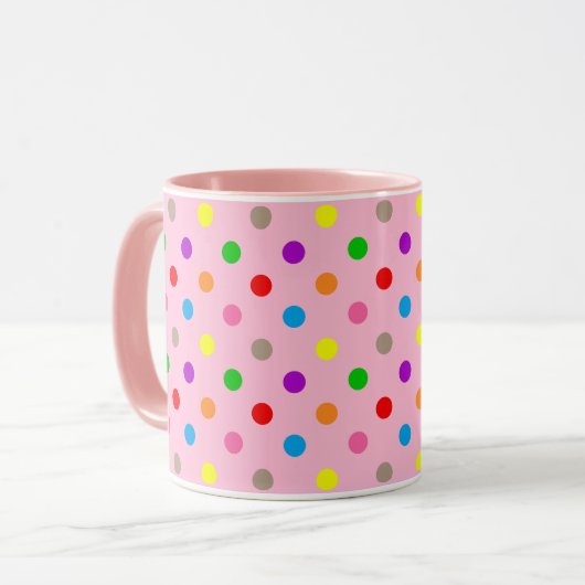 Farbenfrohe Regenbogen-Tupfen Rosa  Tasse (Vorderseite Links)