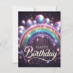 Farbenfrohe Regenbogen und Balloons Geburtstagskar Postkarte