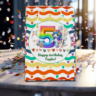 Farbenfrohe Regenbogen und Einhorn 5. Geburtstagsp Mittlere Geschenktüte