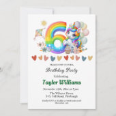 Farbenfrohe Regenbogen- und Einhornfeier 6. Geburt Einladung (Vorderseite)