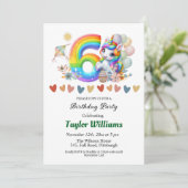 Farbenfrohe Regenbogen- und Einhornfeier 6. Geburt Einladung (Stehend Vorderseite)