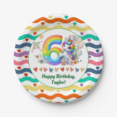 Farbenfrohe Regenbogen- und Einhornfeier 6. Geburt Pappteller (Vorderseite)