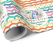 Farbenfrohe Regenbogen- und Einhornfeier 7. Geburt Geschenkpapier (Rolleneckpunkt)