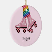 Farbenfrohe Regenbogen- und Rosa-Roller-Skate Keramik Ornament (Rechts)