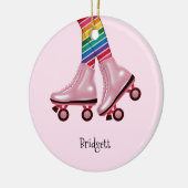 Farbenfrohe Regenbogen- und Rosa-Roller-Skate Keramik Ornament (Links)
