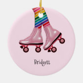 Farbenfrohe Regenbogen- und Rosa-Roller-Skate Keramik Ornament (Hinten)