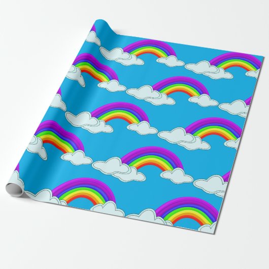 Farbenfrohe Regenbögen und Wolken am Blauen Himmel Geschenkpapier (Ungerollt)