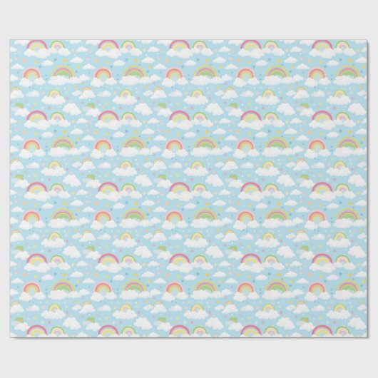 Farbenfrohe Regenbogen und Wolken Geschenkpapier (Flach)