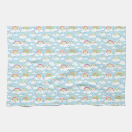 Farbenfrohe Regenbogen und Wolken Geschirrtuch (Horizontal)