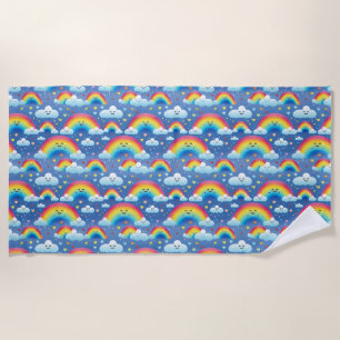 Farbenfrohe Regenbogen und Wolken Strandtuch