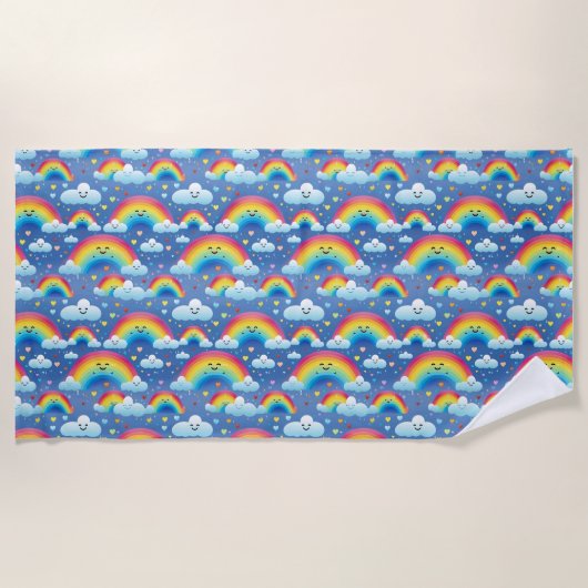 Farbenfrohe Regenbogen und Wolken Strandtuch (Vorderseite)