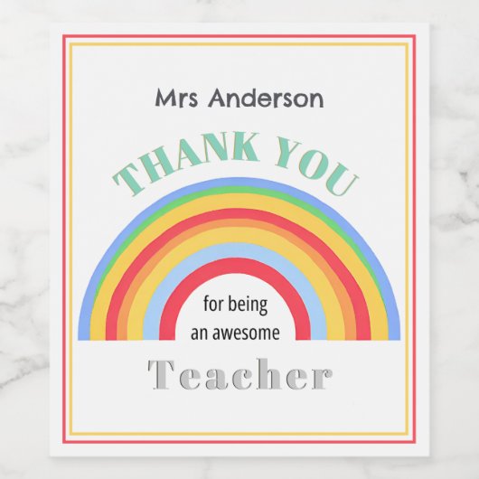 Farbenfrohe Regenbogen Vielen Dank Lehrer Wertschä Weinetikett (Einzelnes Label)