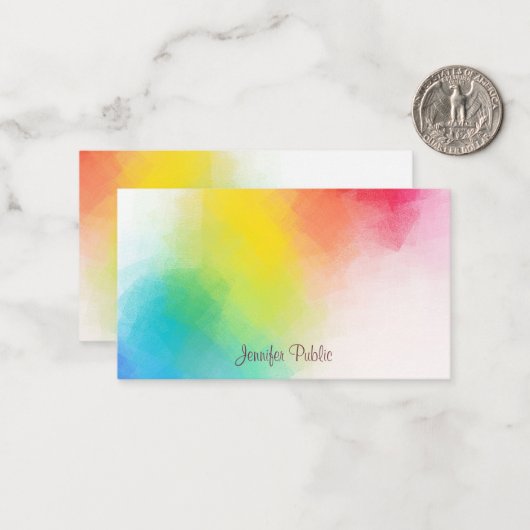 Farbenfrohe Regenbogen-Vorlage für Monogramm Mitteilungskarte (Vorderseite/Rückseite Beispiel)