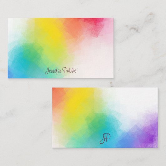 Farbenfrohe Regenbogen-Vorlage für Monogramm Mitteilungskarte (Vorne/Hinten)