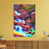 Farbenfrohe Regenbogen Wasserfall Malerei Canvas P Leinwanddruck (Insitu (Wohnzimmer))