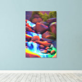Farbenfrohe Regenbogen Wasserfall Malerei Canvas P Leinwanddruck (Insitu (Holzboden))
