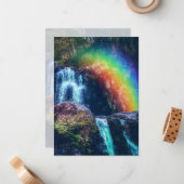 Farbenfrohe Regenbogen Wasserfälle Waldwald Foto Mitteilungskarte (Vorderseite/Rückseite Beispiel)