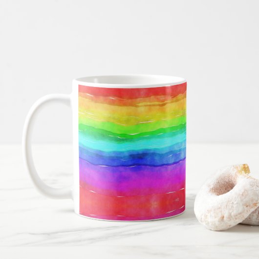 Farbenfrohe Regenbogen Wasserfarbe Wavy Trendy Tas Kaffeetasse (Mit Donut)
