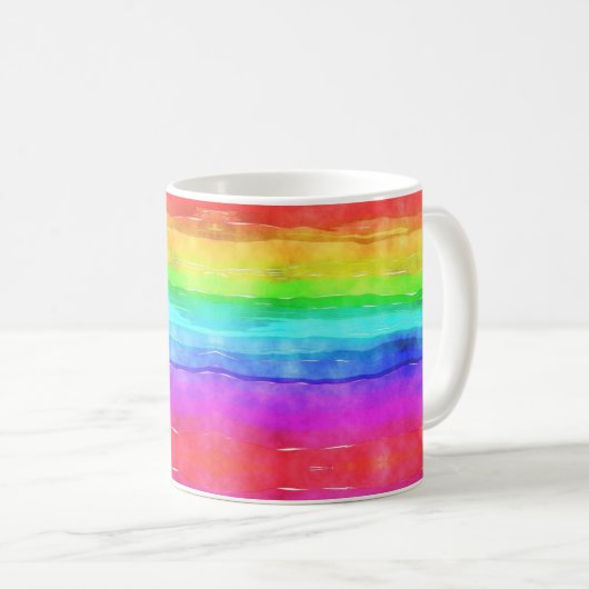 Farbenfrohe Regenbogen Wasserfarbe Wavy Trendy Tas Kaffeetasse (VorderseiteRechts)
