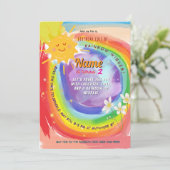 Farbenfrohe Regenbogen Whimsisches Party Geburtsta Einladung (Stehend Vorderseite)