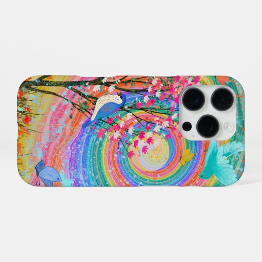 Farbenfrohe Regenbogen-Wildblumen Vögel Schmetterl iPhone Hülle (Rückseite (Horizontal))