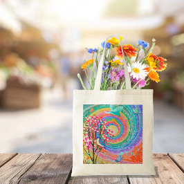 Farbenfrohe Regenbogen-Wildblumen Vögel Schmetterl Tragetasche