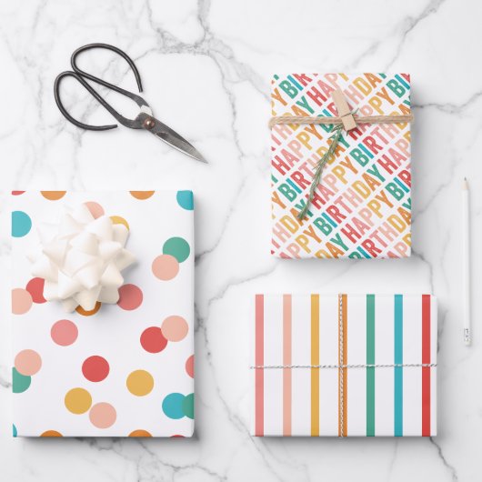 Farbenfrohe Regenbogenbär Geburtstag Geschenkpapier Set (Vorderseite)