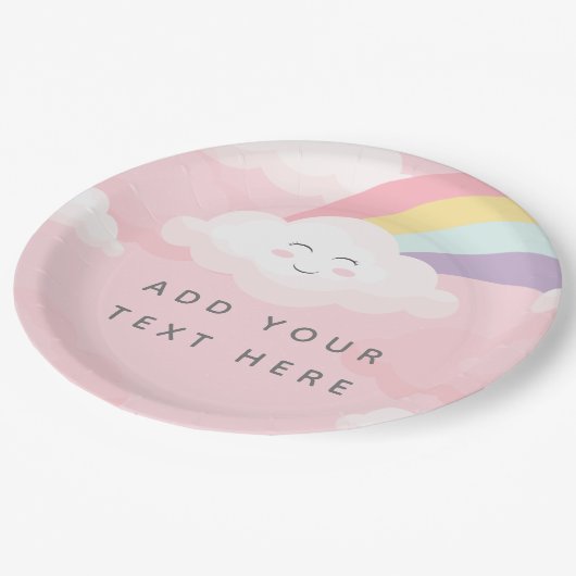 Farbenfrohe Regenbogenbär Geburtstag Pappteller (Schrägansicht)