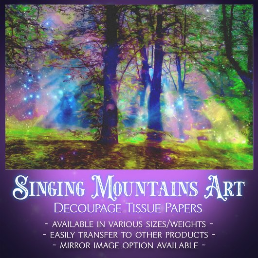 Farbenfrohe Regenbogenbäume magischer Wald Dekoupa Seidenpapier