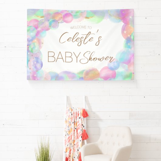 Farbenfrohe Regenbogenbläschen Kinderdusche Willko Banner (InSitu)