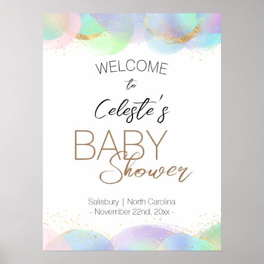Farbenfrohe Regenbogenbläschen Weiße Babydusche Be Poster (Vorne)