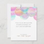 Farbenfrohe Regenbogenbläschen Weiße Babydusche Dankeskarte (Rückseite)