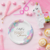 Farbenfrohe Regenbogenbläschen Weiße Babydusche Pappteller (Party)