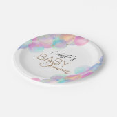 Farbenfrohe Regenbogenbläschen Weiße Babydusche Pappteller (Schrägansicht)