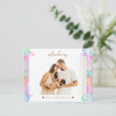 Farbenfrohe Regenbogenblasen Foto Geburtsankündigu Ankündigungspostkarte (Stehend Vorderseite)