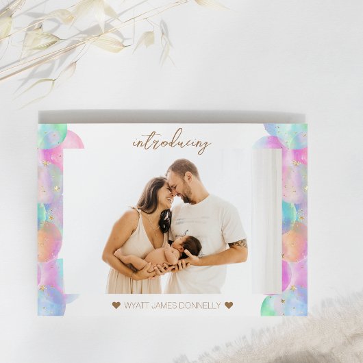 Farbenfrohe Regenbogenblasen Foto Geburtsankündigu Ankündigungspostkarte