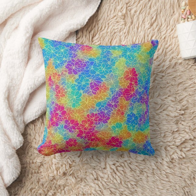 Farbenfrohe Regenbogenblumenmuster Kissen (Decke)
