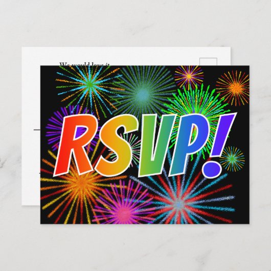 Farbenfrohe Regenbogenbriefe "UAWG!", Feuerwerksmu Postkarte (Vorne/Hinten)