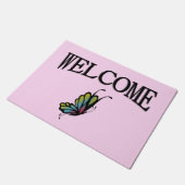Farbenfrohe Regenbogenbutterfly Pink Fußmatte (Schrägansicht)