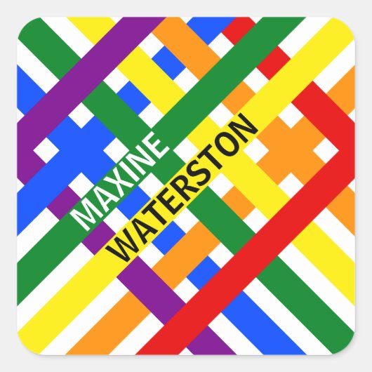 Farbenfrohe Regenbogendiagonalstreifen Vorlagenbez Quadratischer Aufkleber (Vorderseite)