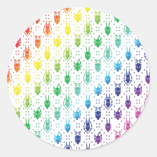 Farbenfrohe Regenbogenfantasy Dragon Quilmuster Runder Aufkleber (Vorderseite)