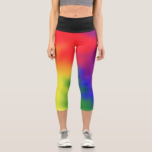 Farbenfrohe Regenbogenfarben Abstrakte Kunst Moder Capri Leggings (Vorderseite)